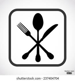 crossed knife fork and spoon icon - black vector illustration
