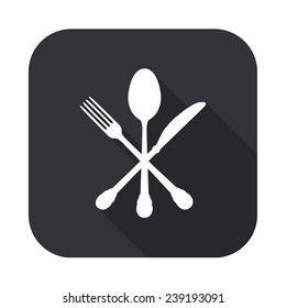 crossed knife fork and spoon icon - vector illustration with long shadow isolated on gray