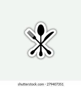 Crossed knife fork and spoon icon - vector sticker