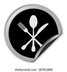 crossed knife fork and spoon icon - round vector sticker