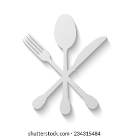 crossed knife fork and spoon vector icon - paper illustration