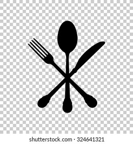 Crossed Knife Fork And Spoon Vector Icon - Black Illustration