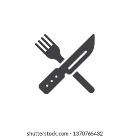 Crossed knife and fork vector icon. filled flat sign for mobile concept and web design. Kitchen cutlery glyph icon. Restaurant  symbol, logo illustration. Pixel perfect vector graphics