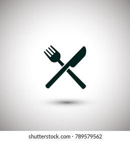 Crossed knife over fork. Eating
