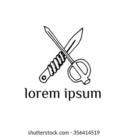 Crossed knifes vector logo  (illustration, sign, symbol, icon)