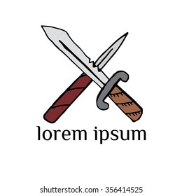 Crossed knifes vector logo  (illustration, sign, symbol, icon)