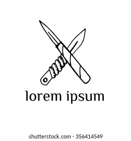 Crossed knifes vector logo  (illustration, sign, symbol, icon)