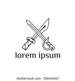 Crossed knifes vector logo  (illustration, sign, symbol, icon)