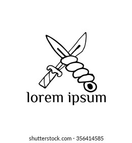 Crossed knifes vector logo  (illustration, sign, symbol, icon)