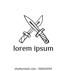 Crossed knifes vector logo  (illustration, sign, symbol, icon)