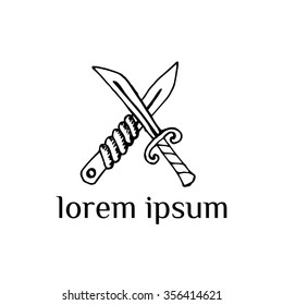 Crossed knifes vector logo  (illustration, sign, symbol, icon)