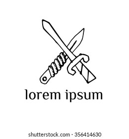 Crossed knifes vector logo  (illustration, sign, symbol, icon)