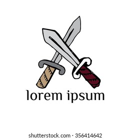 Crossed knifes vector logo  (illustration, sign, symbol, icon)