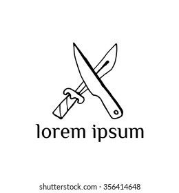 Crossed knifes vector logo  (illustration, sign, symbol, icon)