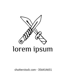 Crossed knifes vector logo  (illustration, sign, symbol, icon)