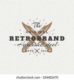 Crossed Knifes. Vintage Retro Design Elements for Logotype, Insignia, Badge, Label. Business Sign Template. Textured Background