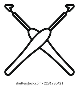 Crossed knit hook icon outline vector. Wool scarf. Thread ball