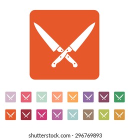 The crossed knives icon. Knife and chef, kitchen symbol. Flat Vector illustration. Button Set