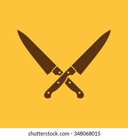 The crossed knives icon. Knife and chef, kitchen symbol. Flat Vector illustration