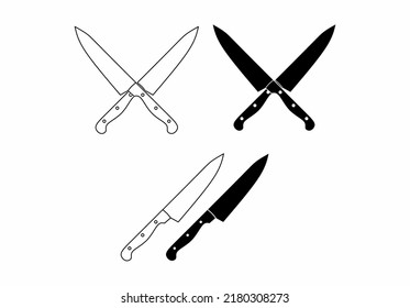 crossed knives icon set. knife and chef, kitchen symbol Isolated on white background