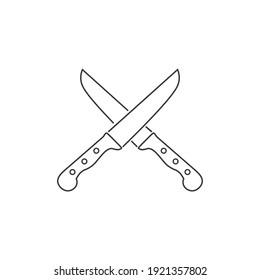 Crossed knives line icon. Knife and chef, kitchen symbol. Flat illustration