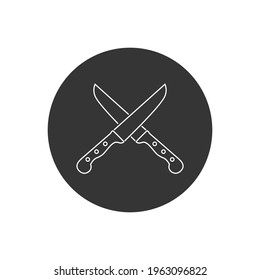 Crossed knives line white icon. Knife and chef, kitchen symbol. Flat illustration