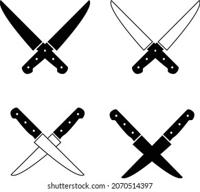 Los cuchillos cruzados sobre fondo blanco. Señal de cuchillo y chef. símbolo de cocina. estilo plano.