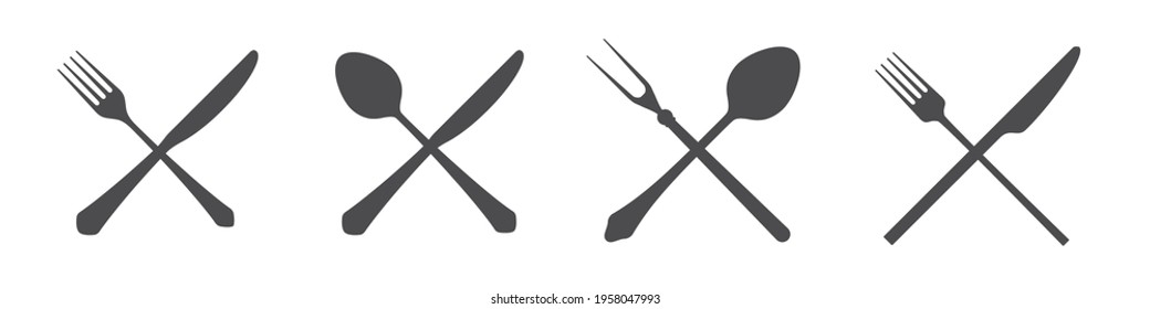 Crossed knives, spoons and forks. Vintage and modern. Vector illustration