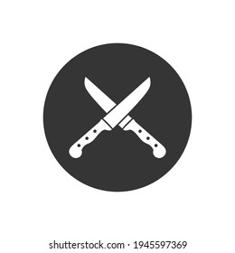 Crossed knives white icon. Knife and chef, kitchen symbol. Flat illustration