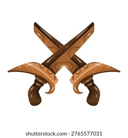 Crossed kris or keris vector illustration, hand drawn watercolor painting style, keris clip art, kris clipart, traditional indonesian kris dagger weapon with curved blade cultural heritage illustration
