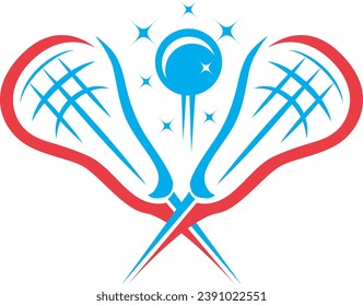 crossed lacrosse sticks on a white background. Between them is a blue ball with glitter. Background excluded