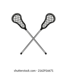 Crossed lacrosse sticks symbol isolated on white background. Monochrome flat style. Vector illustration.