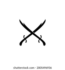 Crossed Legendary Double Edged Arabian Traditional Sword Vector