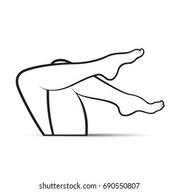 crossed legs of sleeping woman in black outline-vector drawing