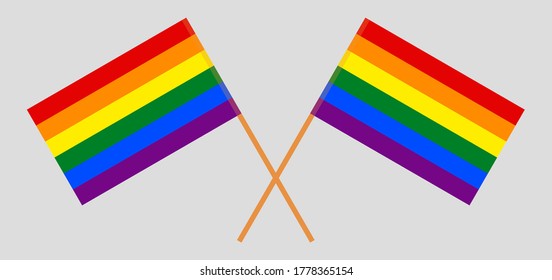Crossed LGBT flags. Six colors. Correct proportion
