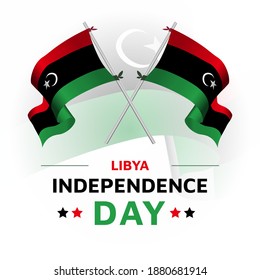 Crossed Libya flags poles. template for independence day, National day poster design. vector illustration EPS 10

