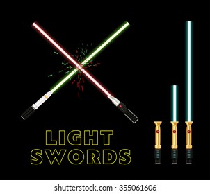 Crossed light swords. Flat style vector infographic design