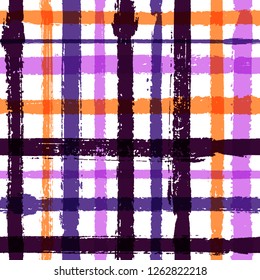 Crossed lines chequered pattern seamless stripes wallpaper. Vintage striped fabric print textile design. Vector intersecting lines kilt pattern. Decorative rustic crossed stripes grid.