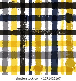 Crossed lines chequered pattern seamless stripes backdrop. Boho striped fabric print textile design. Vector intersecting lines plaid pattern. Ink texture rustic crossed stripes grid.