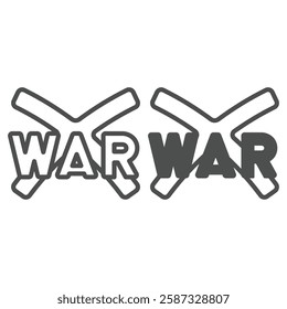 Crossed lines war text line and solid icon, stop war concept. Vector graphics. Protest war X signboard sign on white background, outline style icon for mobile or web design