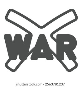 Crossed lines war text solid icon, stop war concept. Vector graphics. Protest war X signboard sign on white background, glyph style icon for mobile or web design