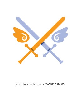 Crossed long swords with wings. Pictogram. Iconic illustration for banner, ppt, poster, and art work.