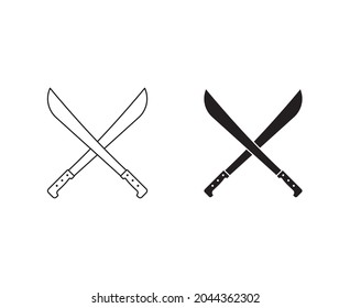 Crossed Machete Blade Weapon Flat Vector Icon Solid And Line Art Style For Apps And Websites