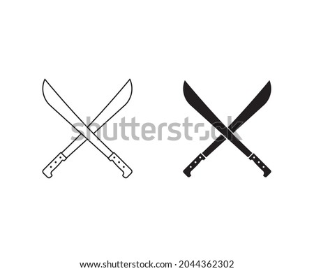 crossed machete blade weapon flat vector icon solid and line art style for apps and websites