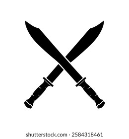 Crossed machete knife silhouette vector flat illustration design on white background.