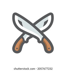Crossed machete knifes Vector icon Cartoon illustration