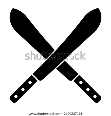Crossed Machetes Silhouette Vector Icon. A black and white vector illustration featuring two crossed machetes in a bold silhouette style.