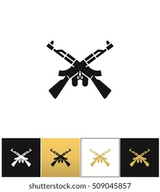 Crossed machine guns like kalashnikov ak47 vector icon. Crossed machine guns like kalashnikov ak47 pictograph on black, white and gold background