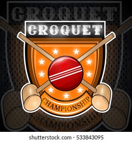 Crossed Mallet Croquet With Red Ball In Center Of Shield. Sport Logo For Any Team Or Championship