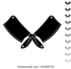 Crossed meat choppers - black vector icon and ten icons in  shades of grey